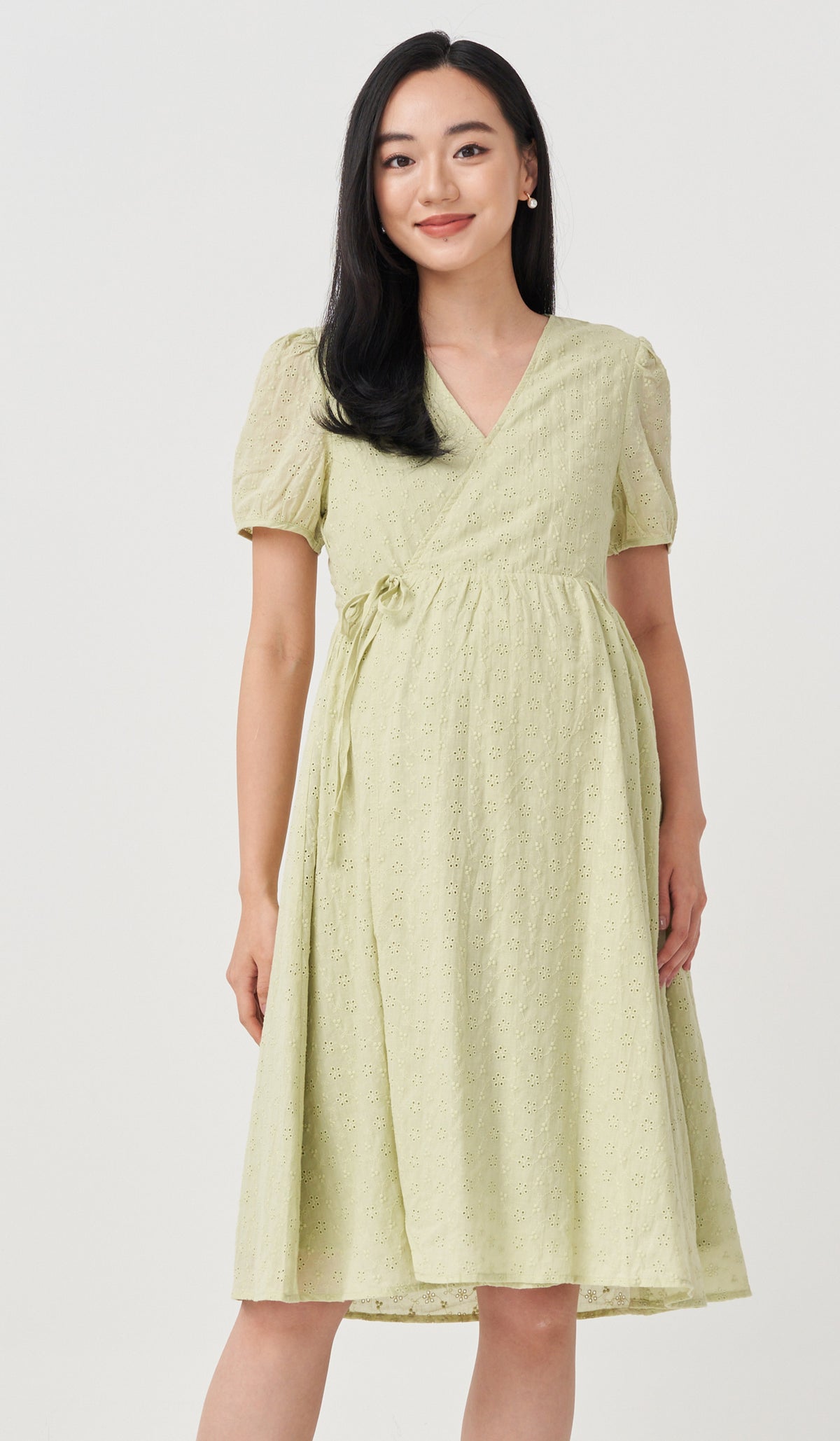 MEREDITH EYELET WRAP DRESS SAGE