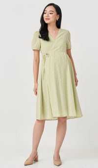 MEREDITH EYELET WRAP DRESS SAGE