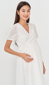 MEREDITH EYELET WRAP DRESS WHITE