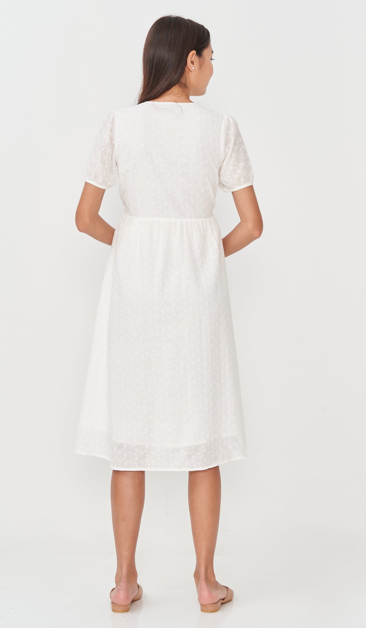 MEREDITH EYELET WRAP DRESS WHITE
