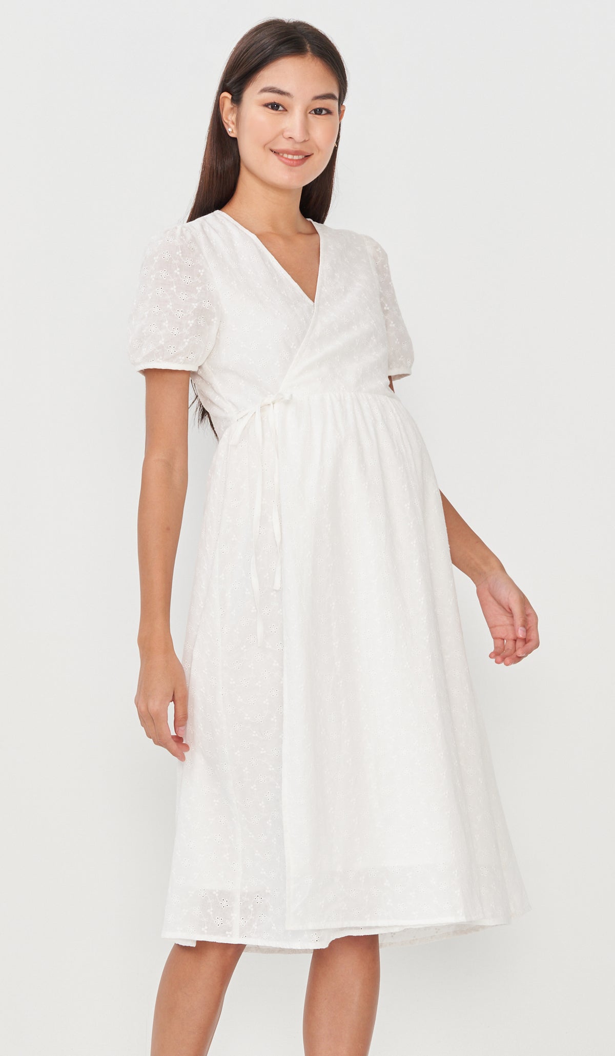 MEREDITH EYELET WRAP DRESS WHITE