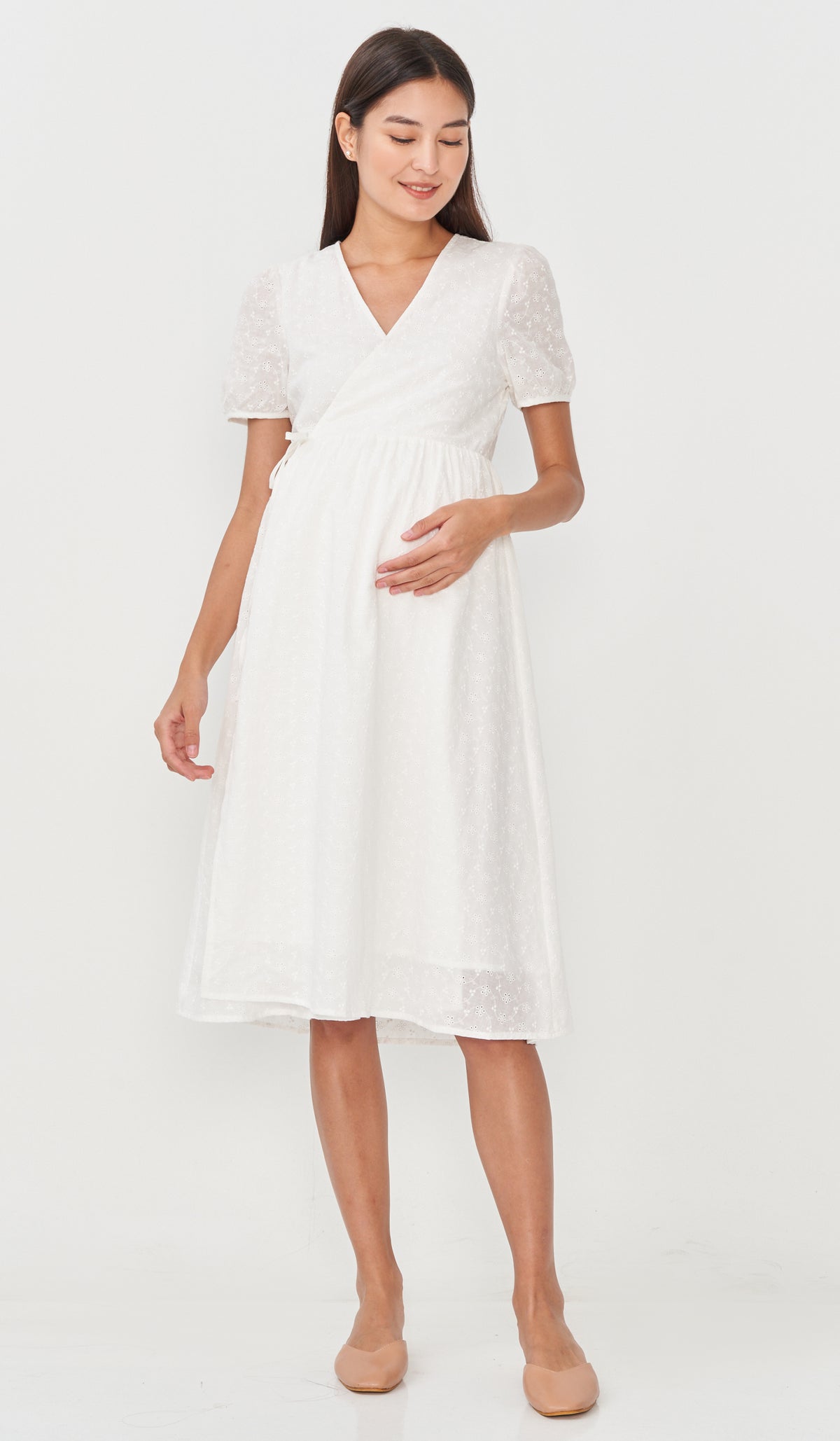 MEREDITH EYELET WRAP DRESS WHITE