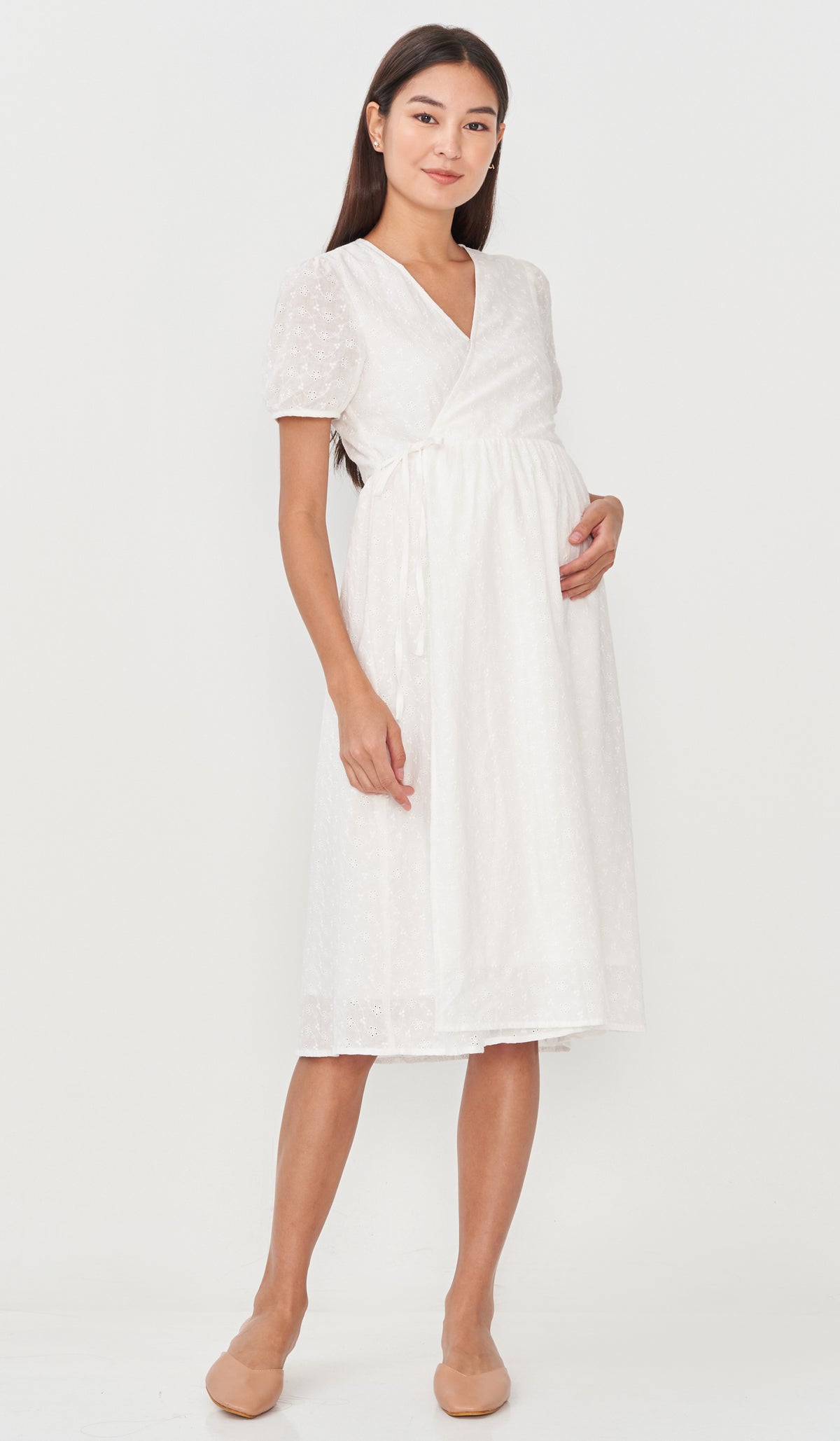 MEREDITH EYELET WRAP DRESS WHITE