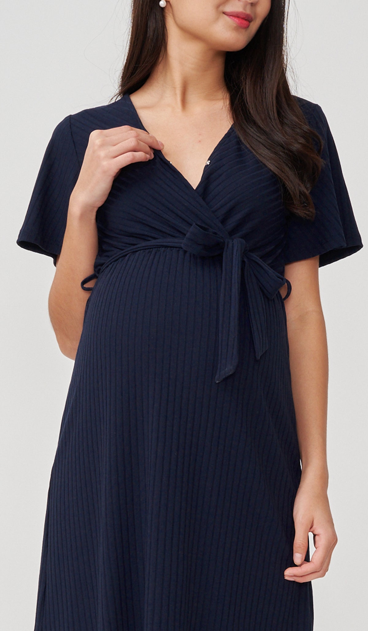 NYLA FAUX WRAP RIBBED NURSING DRESS NAVY