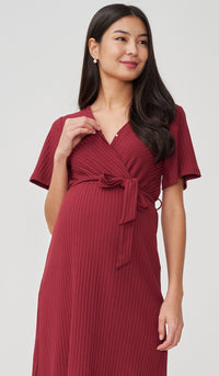 NYLA FAUX WRAP RIBBED NURSING DRESS RED