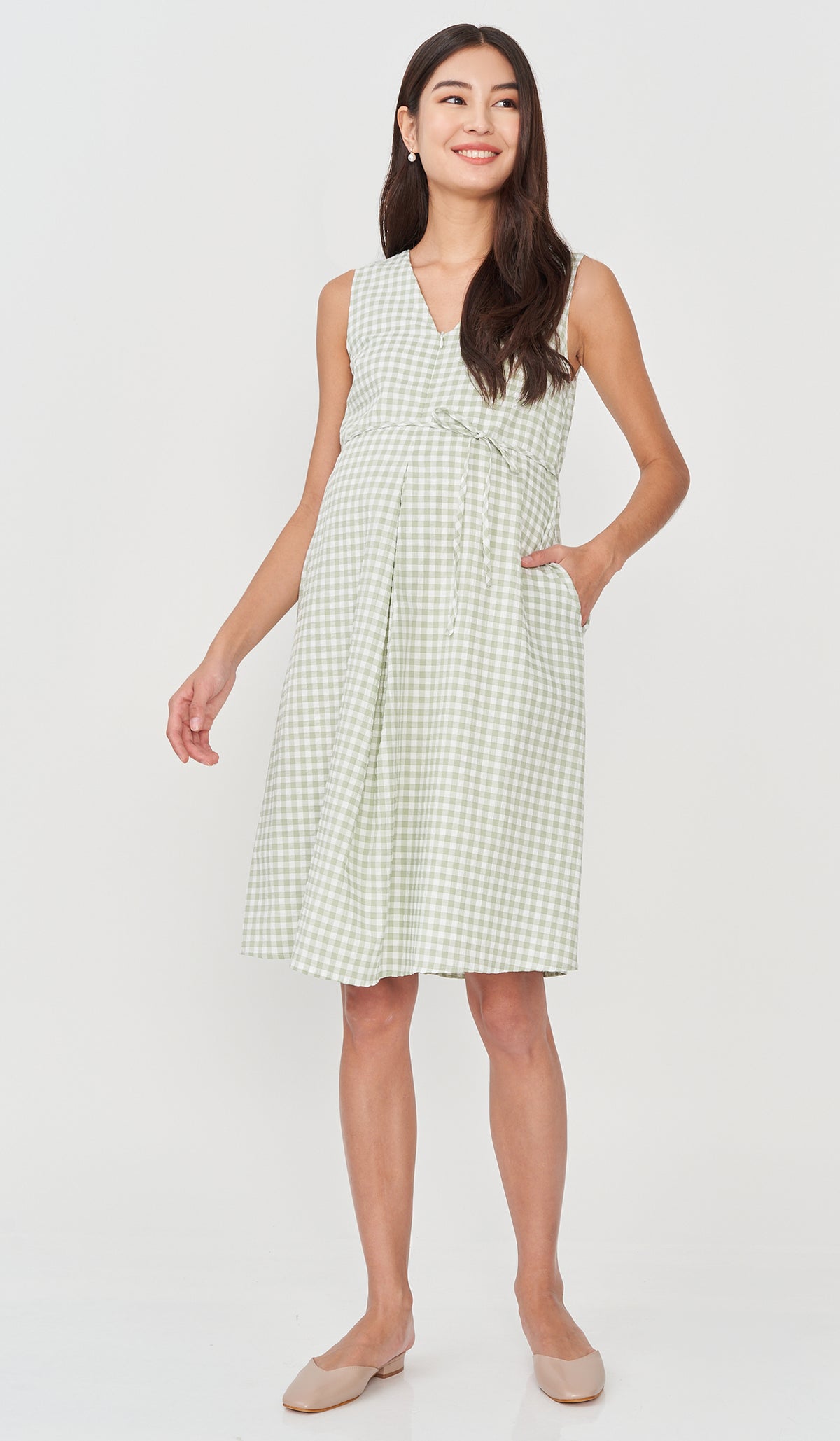 ORA CHECKED NURSING DRESS SAGE