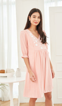 POSY EMBROIDERY NURSING DRESS PINK