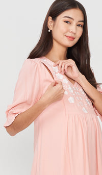 POSY EMBROIDERY NURSING DRESS PINK