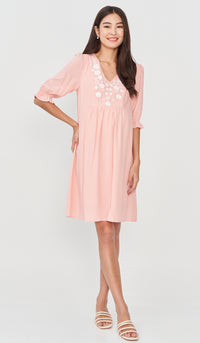 POSY EMBROIDERY NURSING DRESS PINK