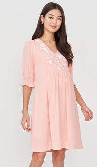 POSY EMBROIDERY NURSING DRESS PINK