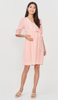 POSY EMBROIDERY NURSING DRESS PINK