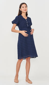 RILA PUFF SLEEVE NURSING DRESS NAVY