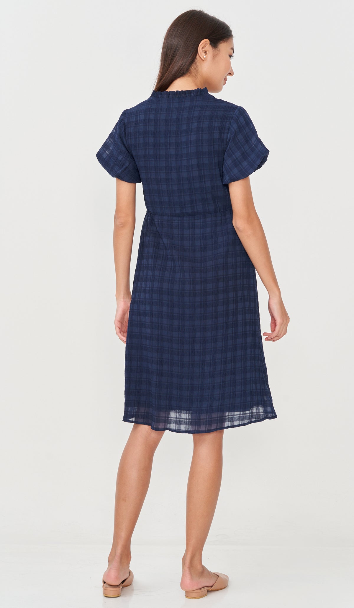 RILA PUFF SLEEVE NURSING DRESS NAVY