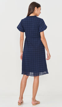 RILA PUFF SLEEVE NURSING DRESS NAVY