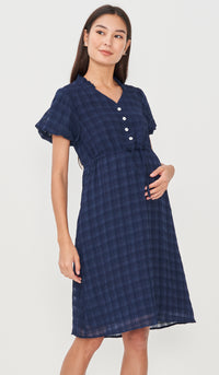 RILA PUFF SLEEVE NURSING DRESS NAVY