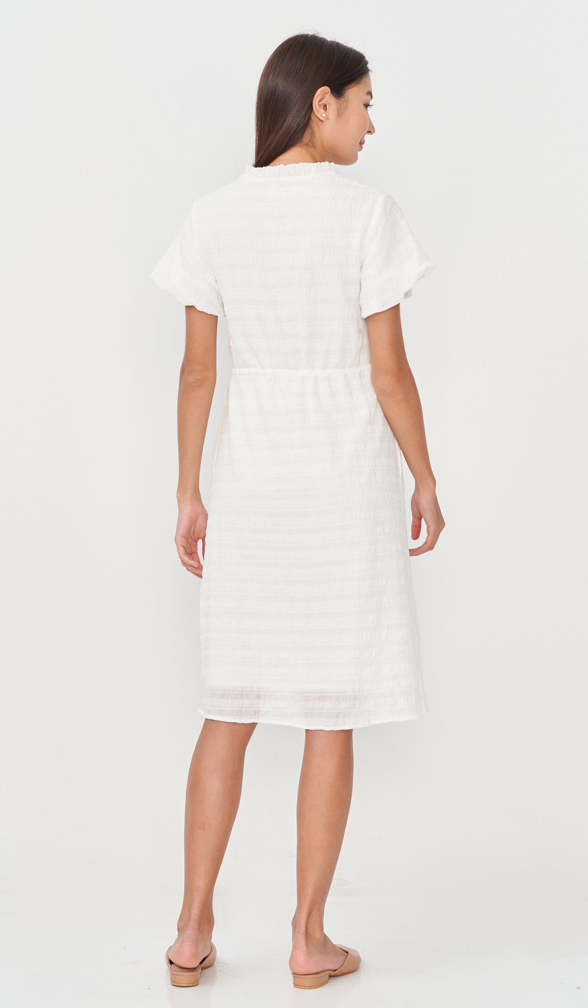 SALE - RILA PUFF SLEEVE NURSING DRESS WHITE