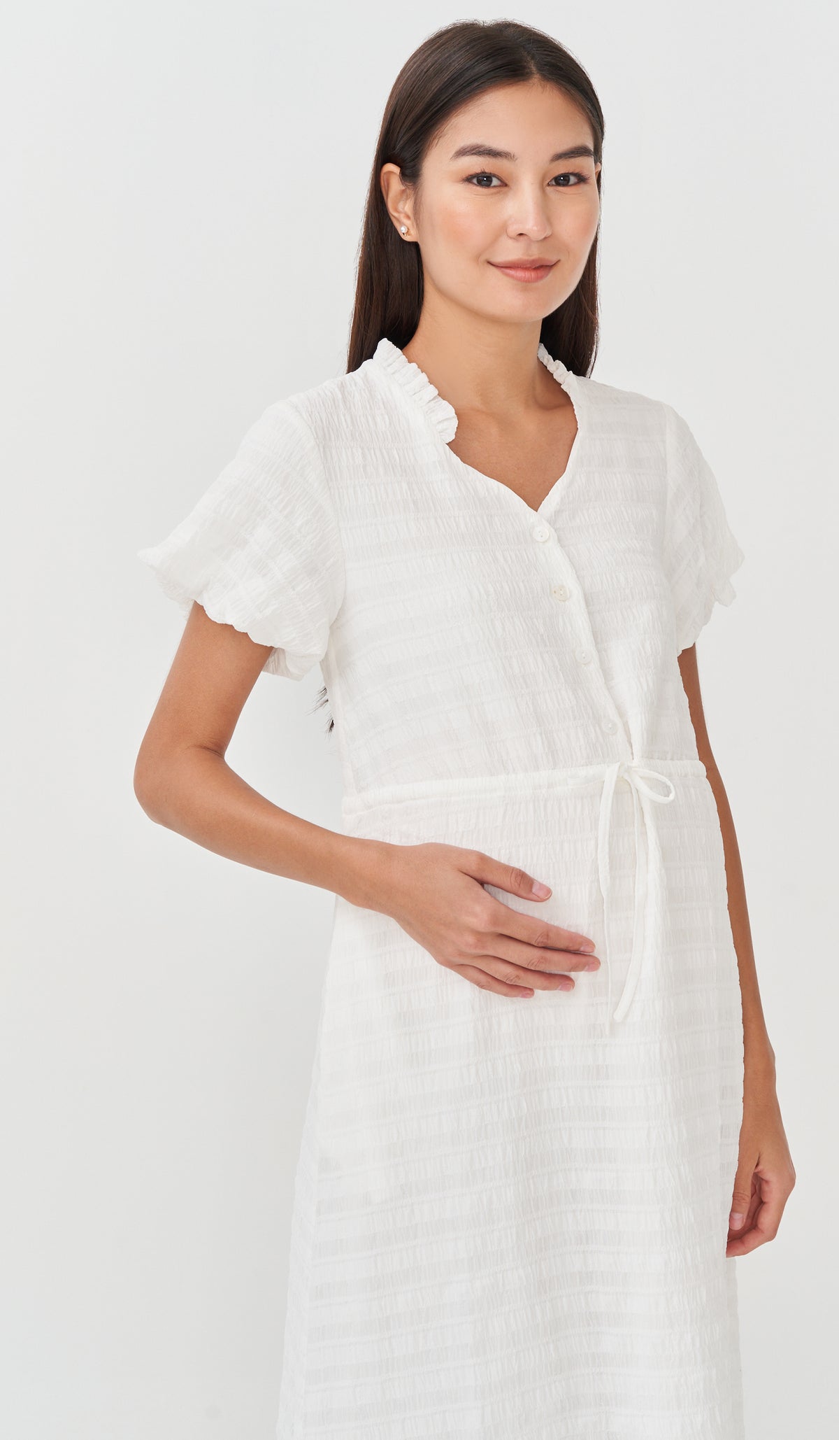 SALE - RILA PUFF SLEEVE NURSING DRESS WHITE