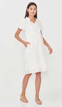 SALE - RILA PUFF SLEEVE NURSING DRESS WHITE