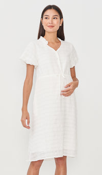 SALE - RILA PUFF SLEEVE NURSING DRESS WHITE