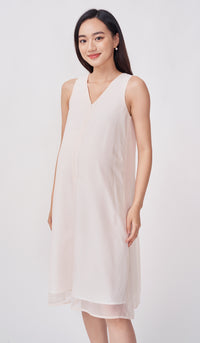 SALE - STELLA CHECKED MIDI NURSING DRESS NUDE