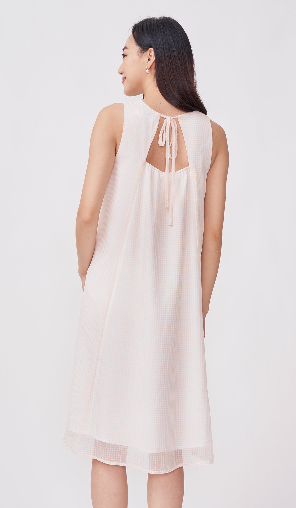 SALE - STELLA CHECKED MIDI NURSING DRESS NUDE