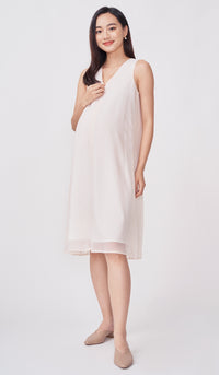 SALE - STELLA CHECKED MIDI NURSING DRESS NUDE