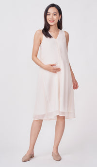 SALE - STELLA CHECKED MIDI NURSING DRESS NUDE
