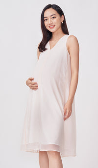 SALE - STELLA CHECKED MIDI NURSING DRESS NUDE