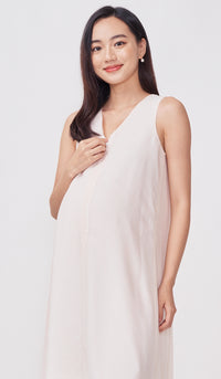 SALE - STELLA CHECKED MIDI NURSING DRESS NUDE