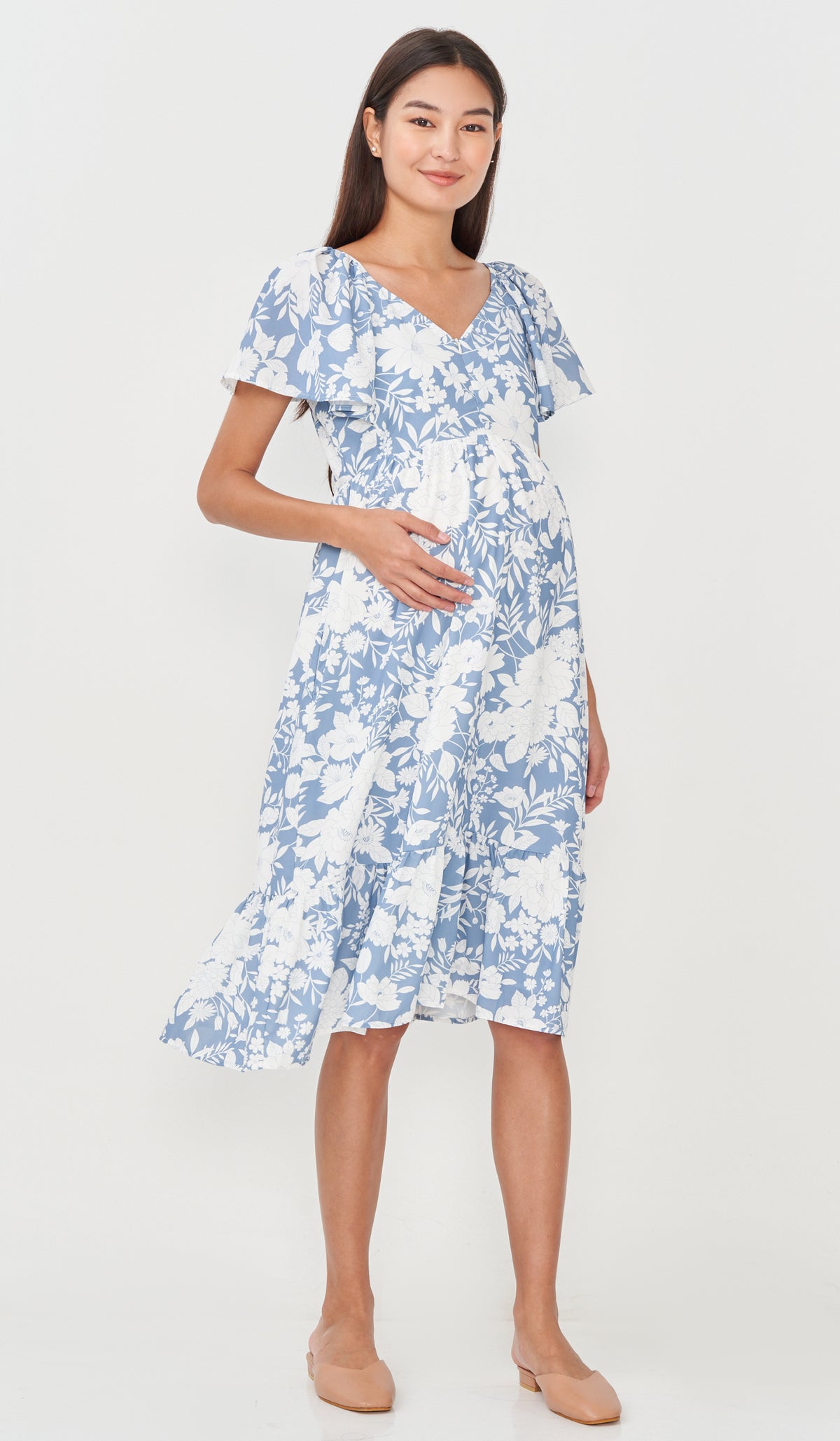 TRIXIE FLORAL NURSING DRESS BLUE