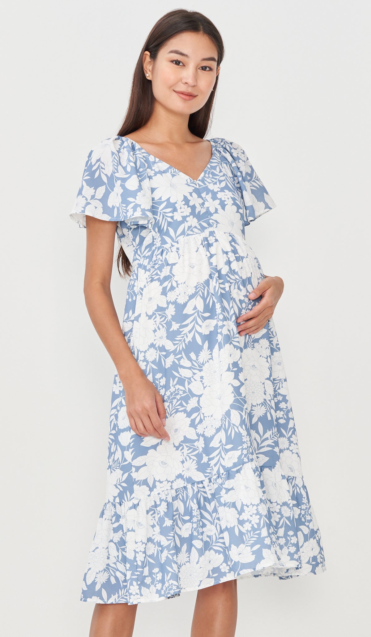 TRIXIE FLORAL NURSING DRESS BLUE