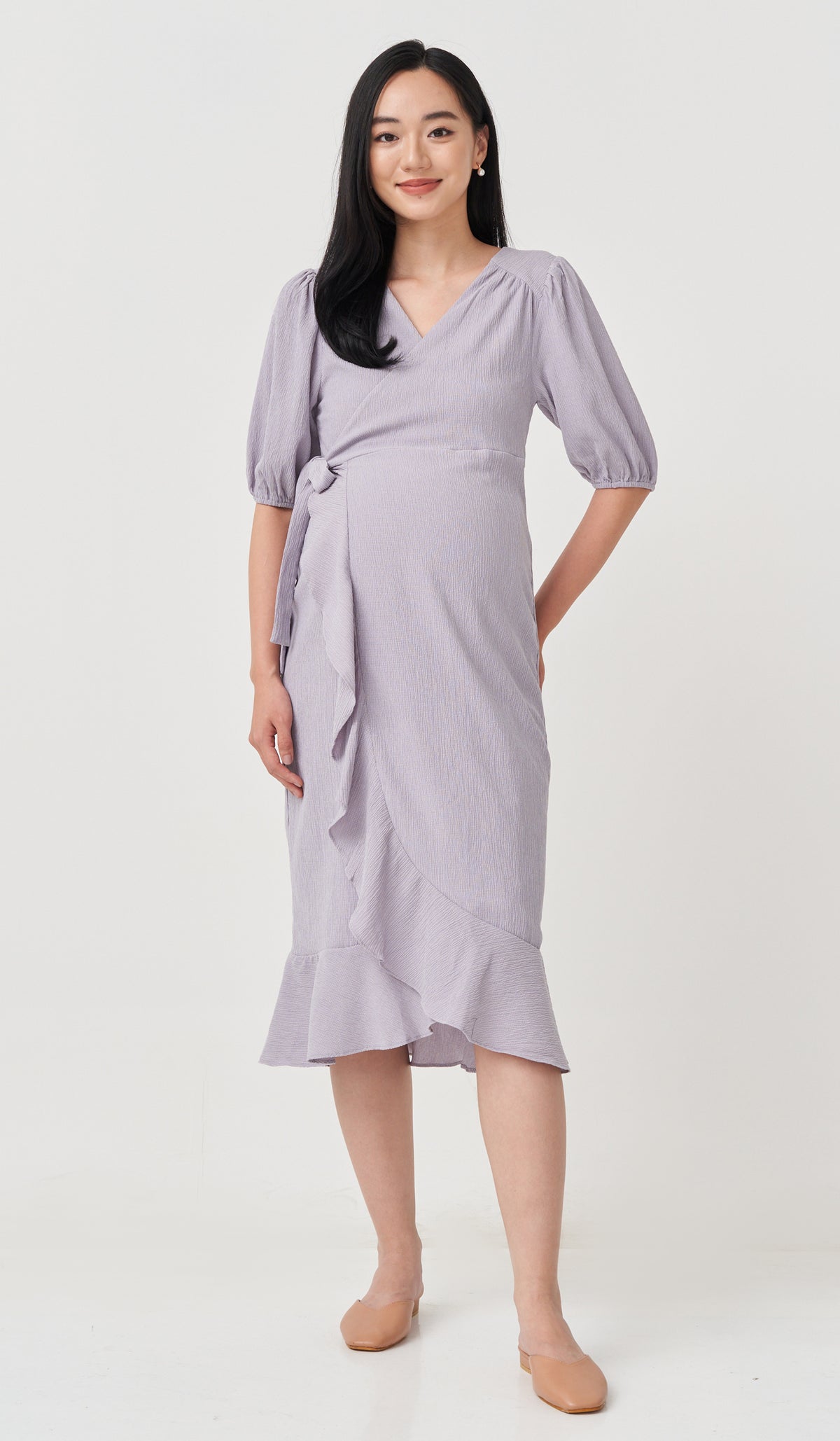 VIOLA RUFFLE HEM WRAP DRESS LILAC