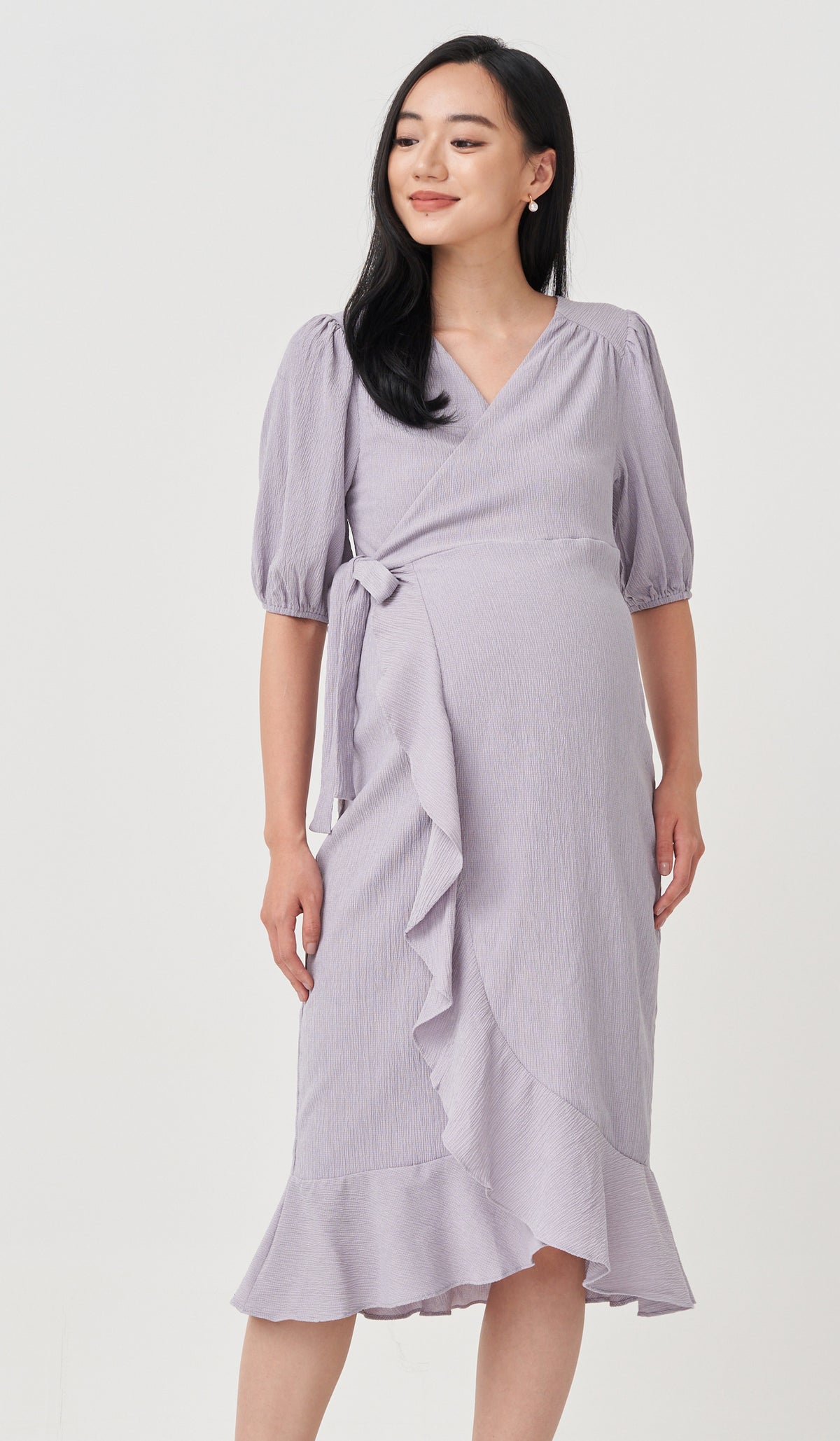 VIOLA RUFFLE HEM WRAP DRESS LILAC