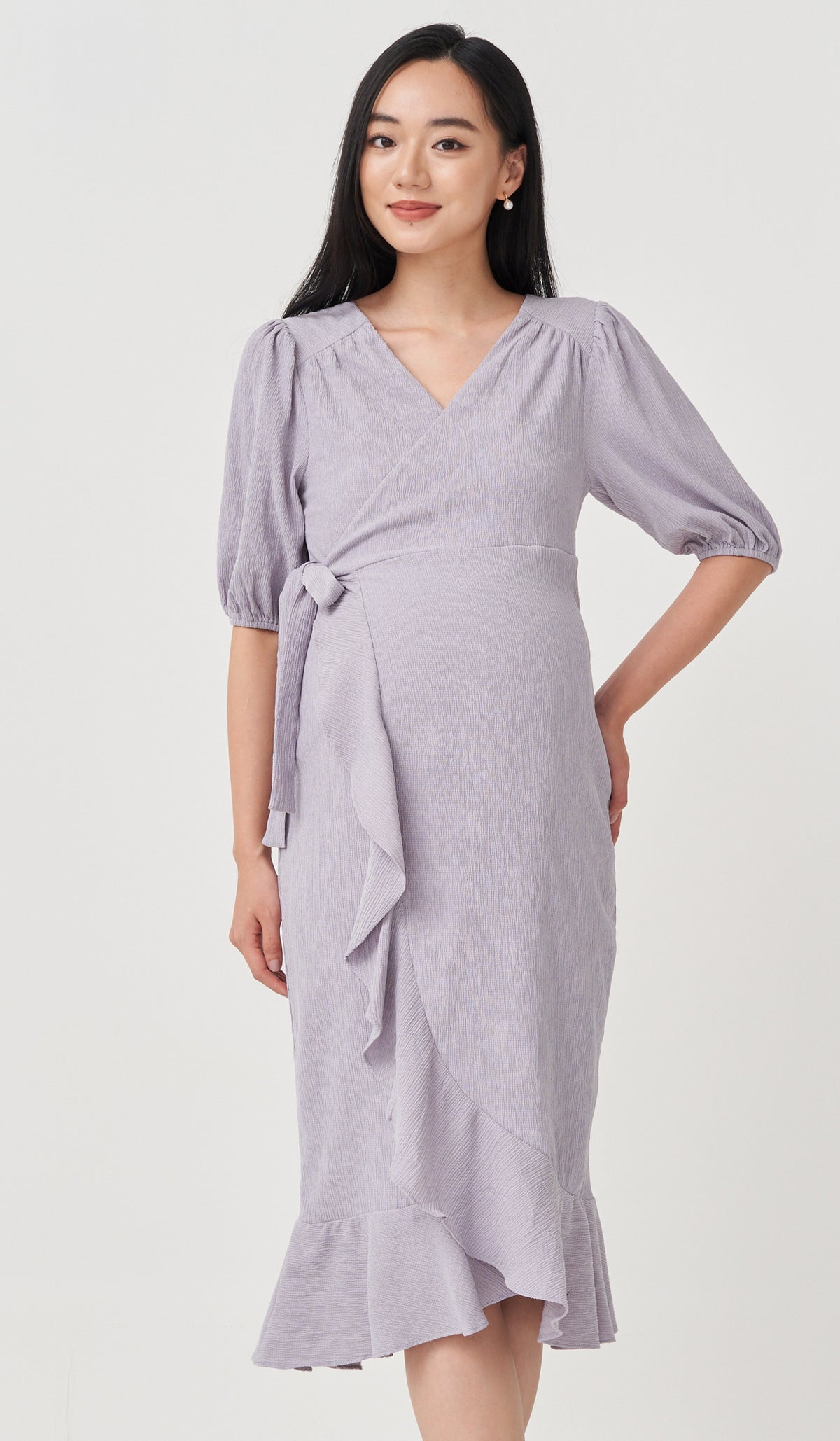 VIOLA RUFFLE HEM WRAP DRESS LILAC