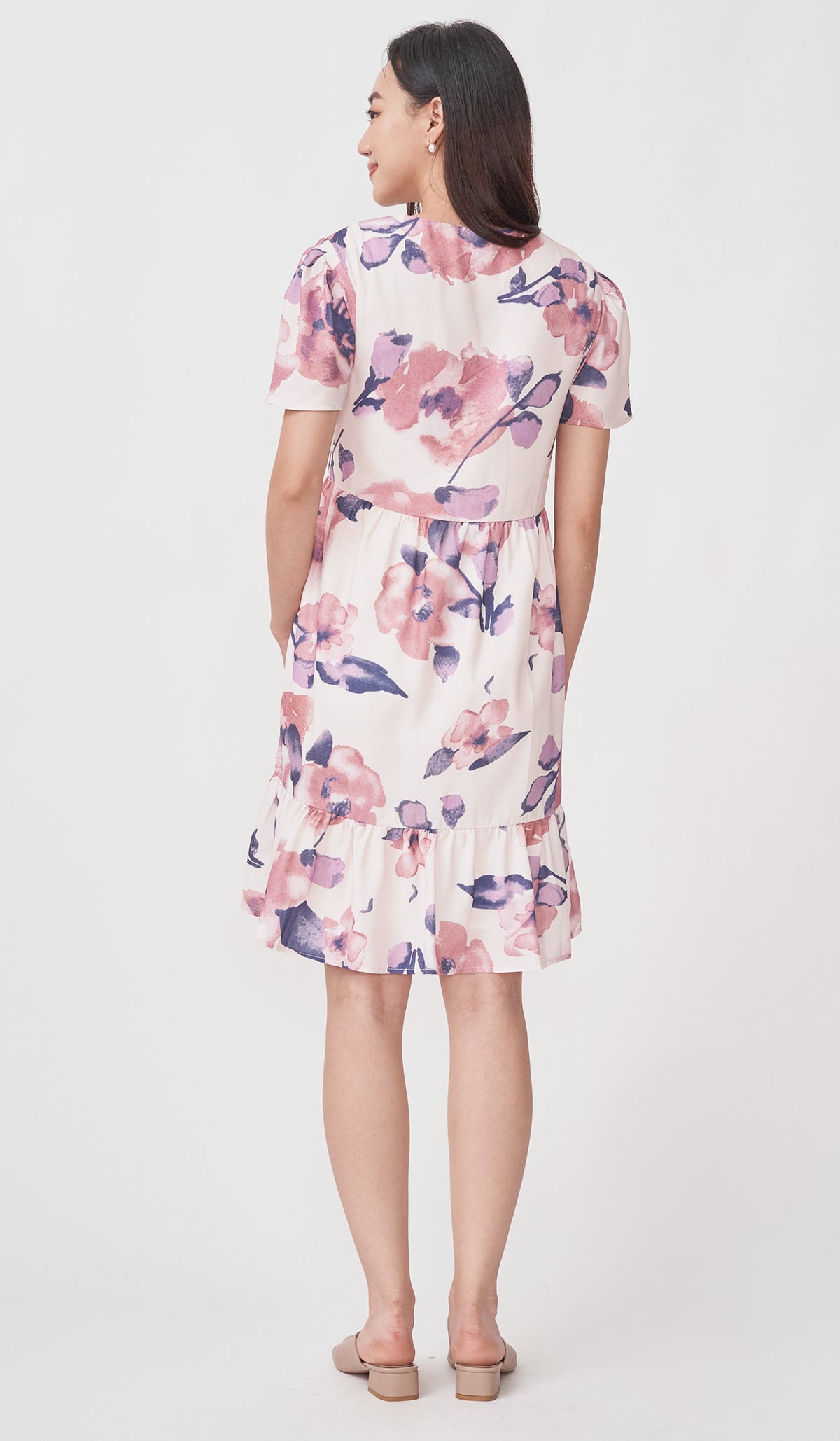 SALE - WATERCOLOUR FLORALS FRONT ZIP DRESS