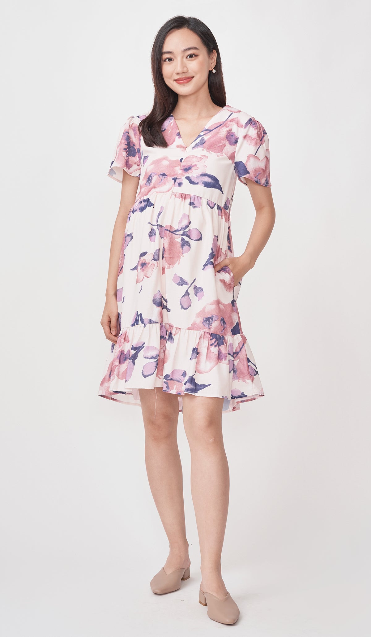 SALE - WATERCOLOUR FLORALS FRONT ZIP DRESS