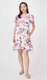 SALE - WATERCOLOUR FLORALS FRONT ZIP DRESS