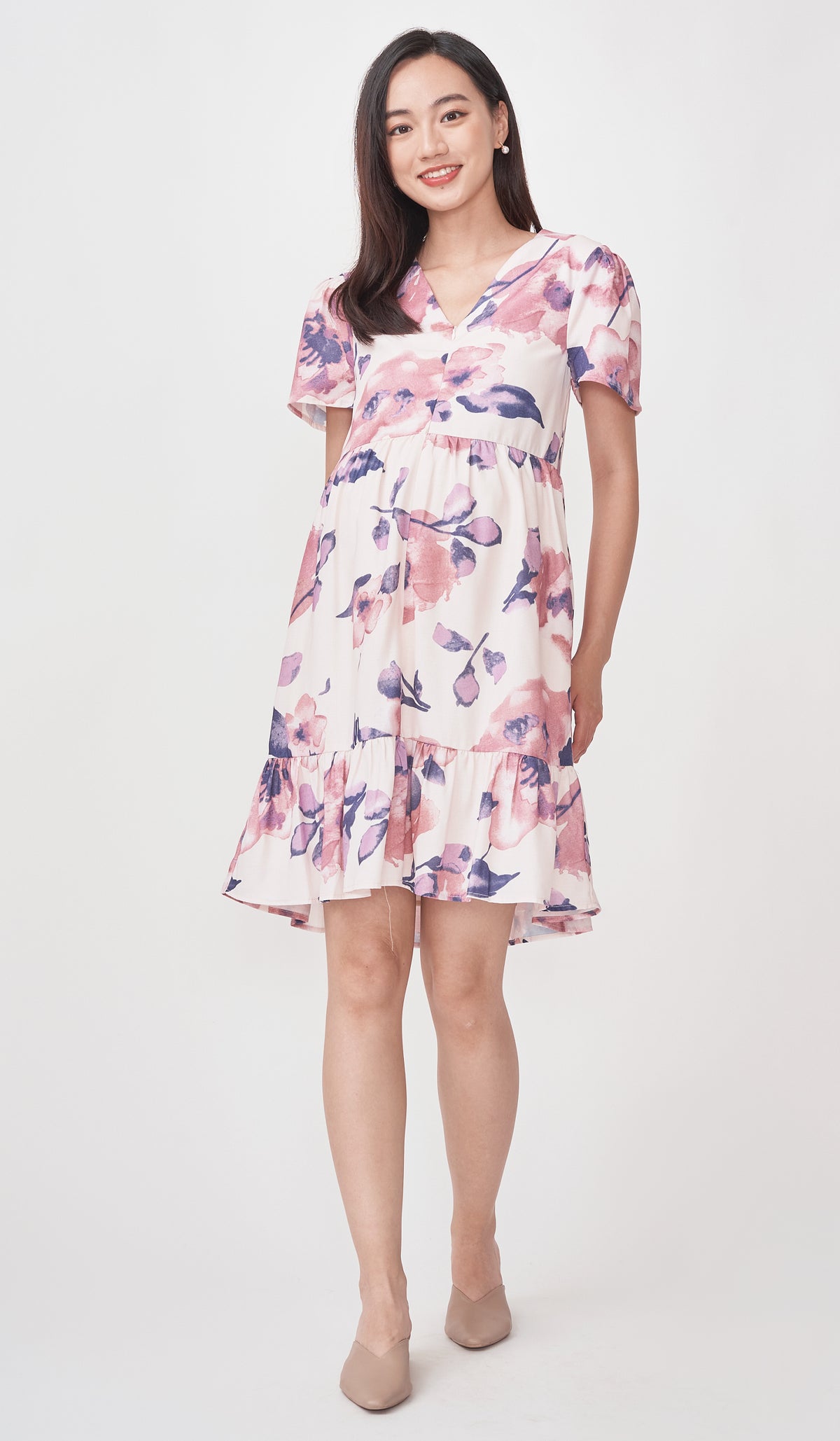 SALE - WATERCOLOUR FLORALS FRONT ZIP DRESS