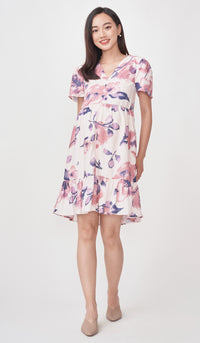 SALE - WATERCOLOUR FLORALS FRONT ZIP DRESS