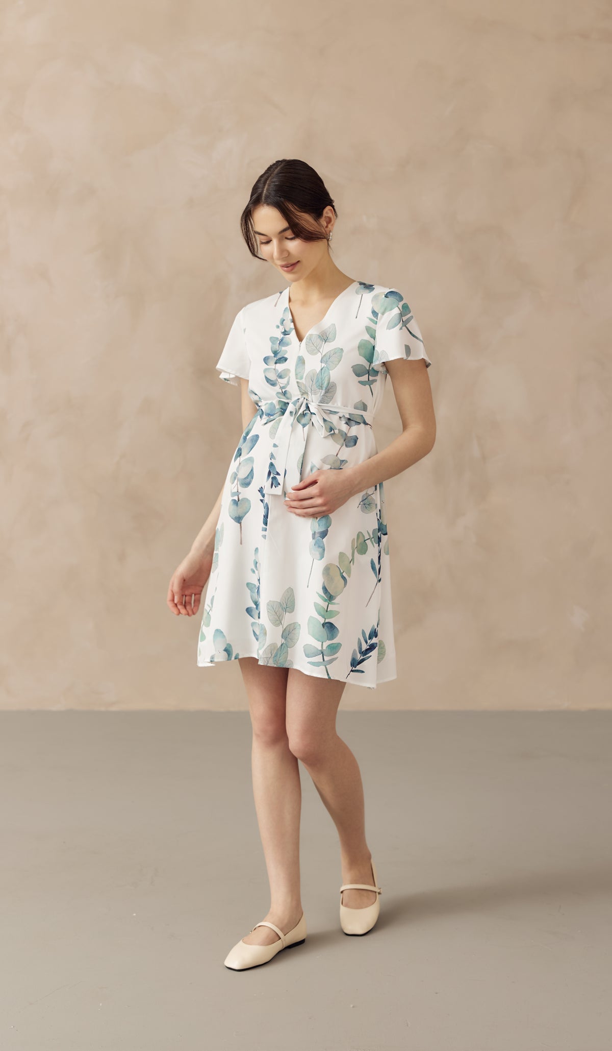 FOLIAGE FRONT ZIP NURSING DRESS