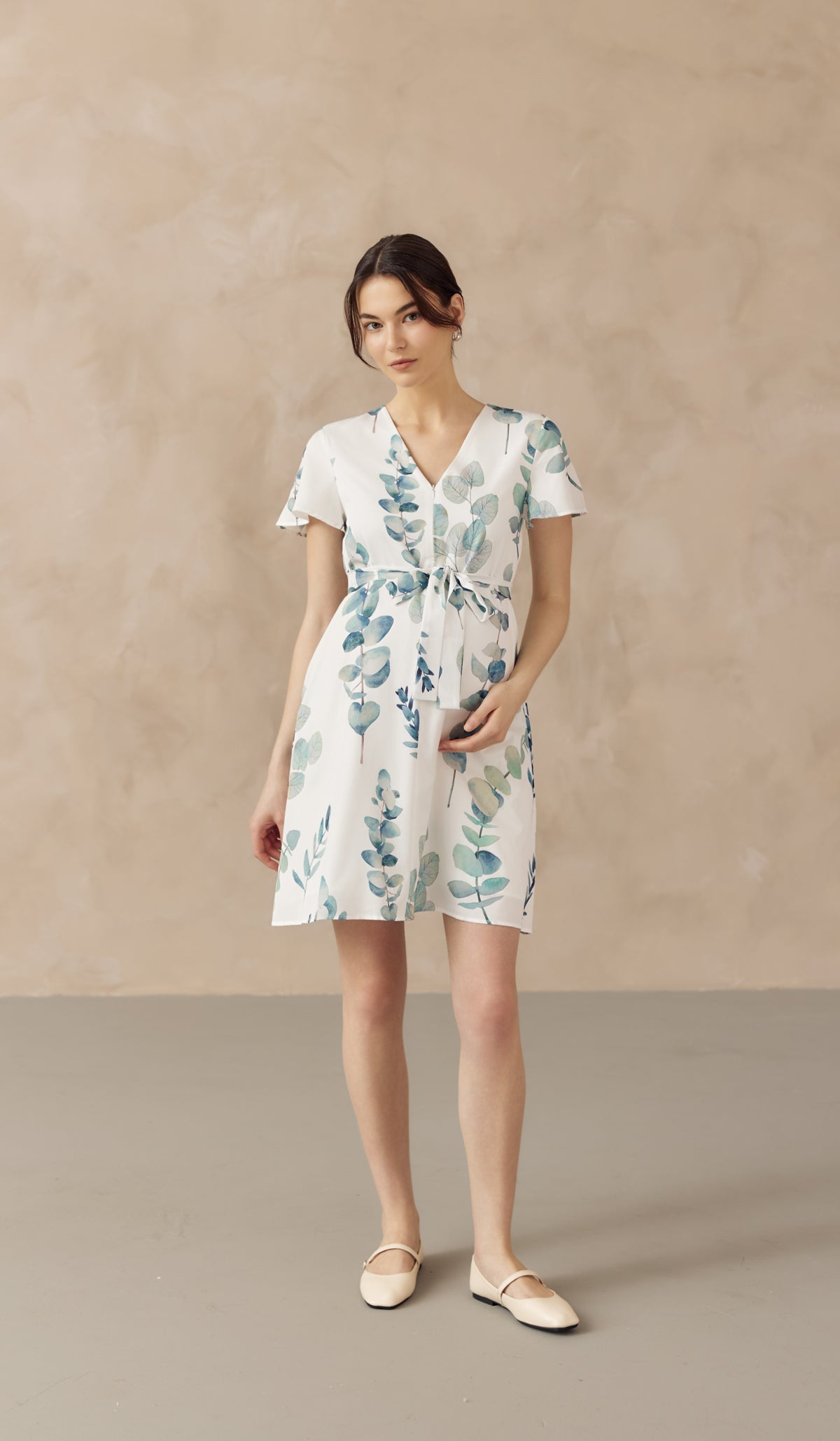 FOLIAGE FRONT ZIP NURSING DRESS