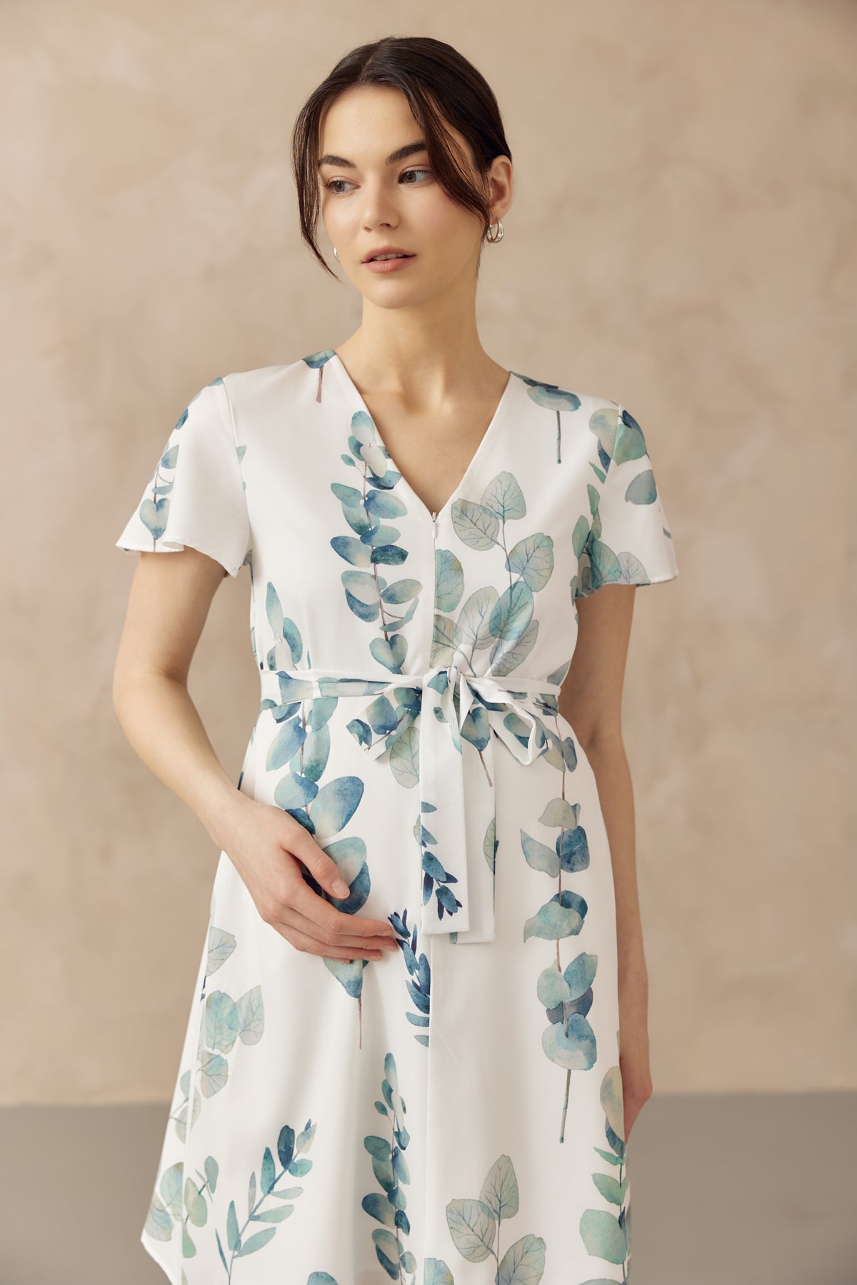 FOLIAGE FRONT ZIP NURSING DRESS