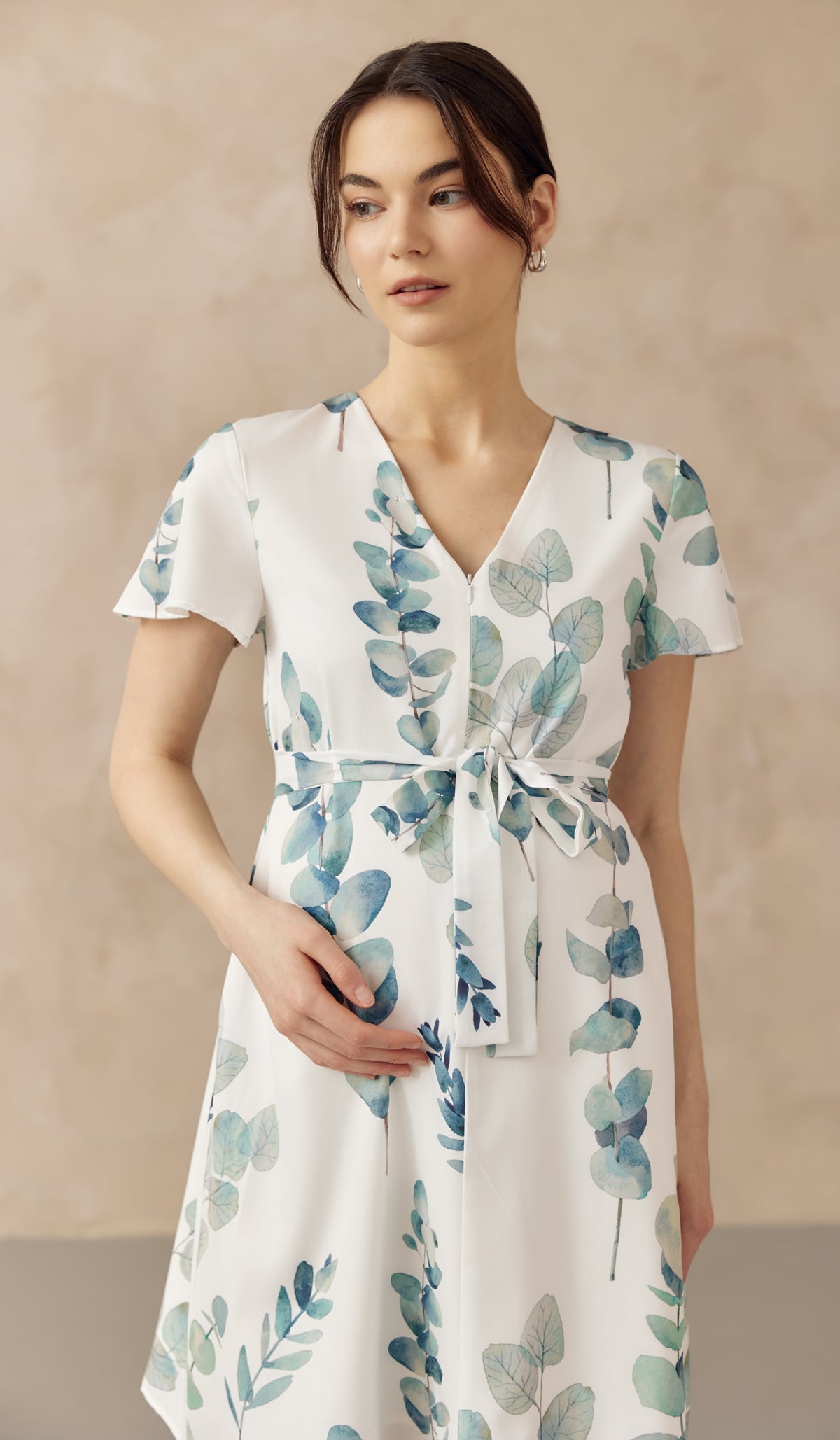 FOLIAGE FRONT ZIP NURSING DRESS