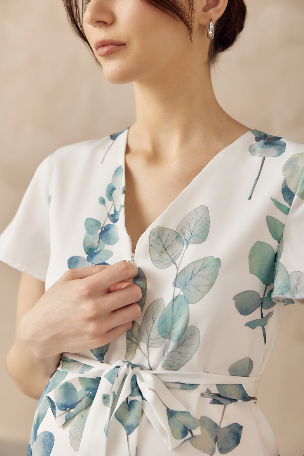 FOLIAGE FRONT ZIP NURSING DRESS