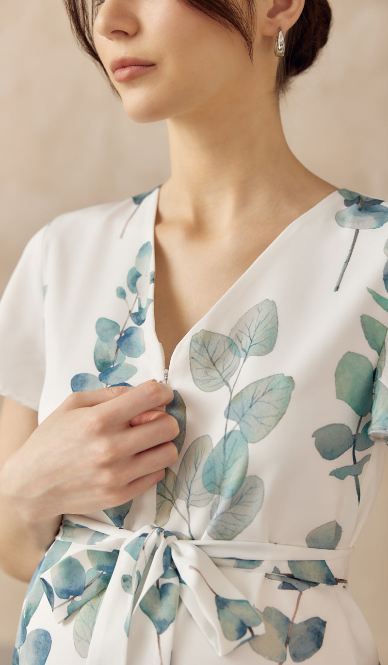 FOLIAGE FRONT ZIP NURSING DRESS
