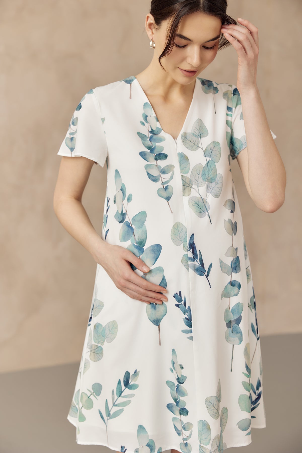 FOLIAGE FRONT ZIP NURSING DRESS