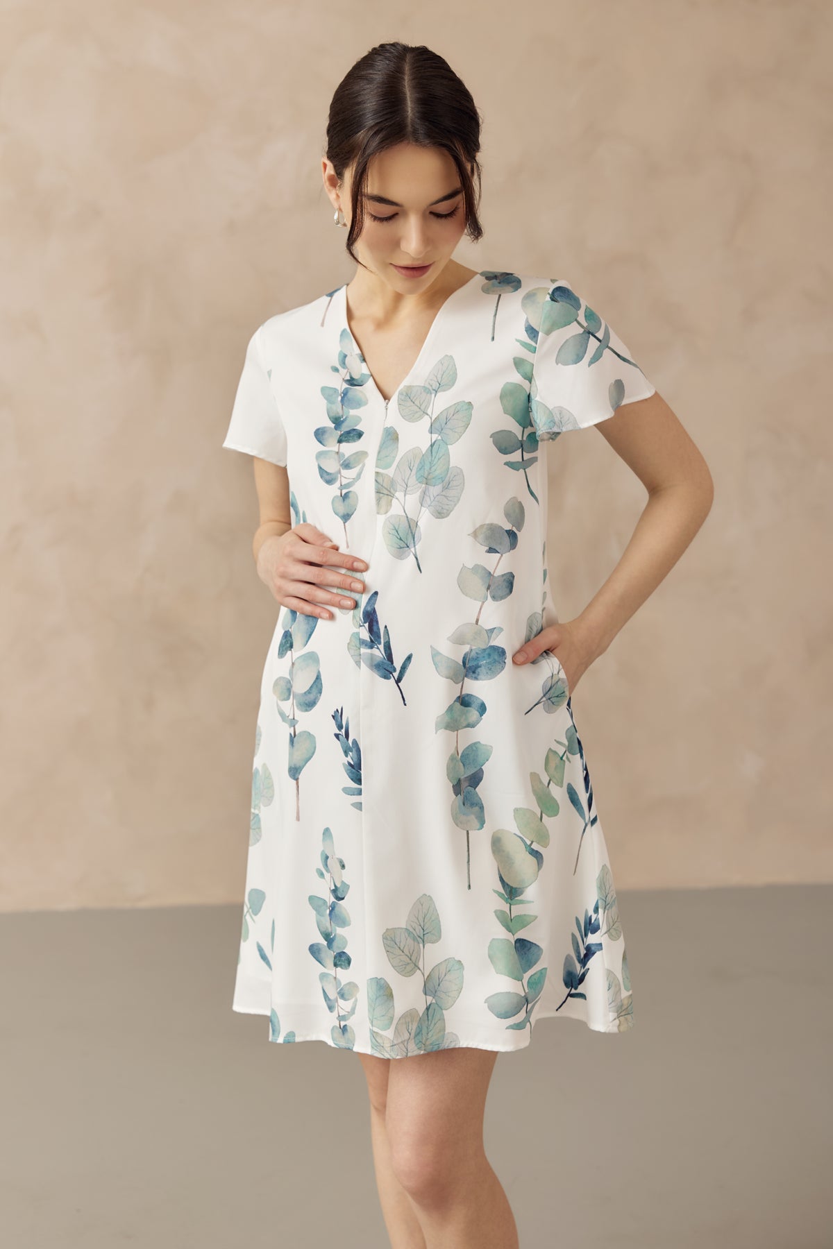 FOLIAGE FRONT ZIP NURSING DRESS