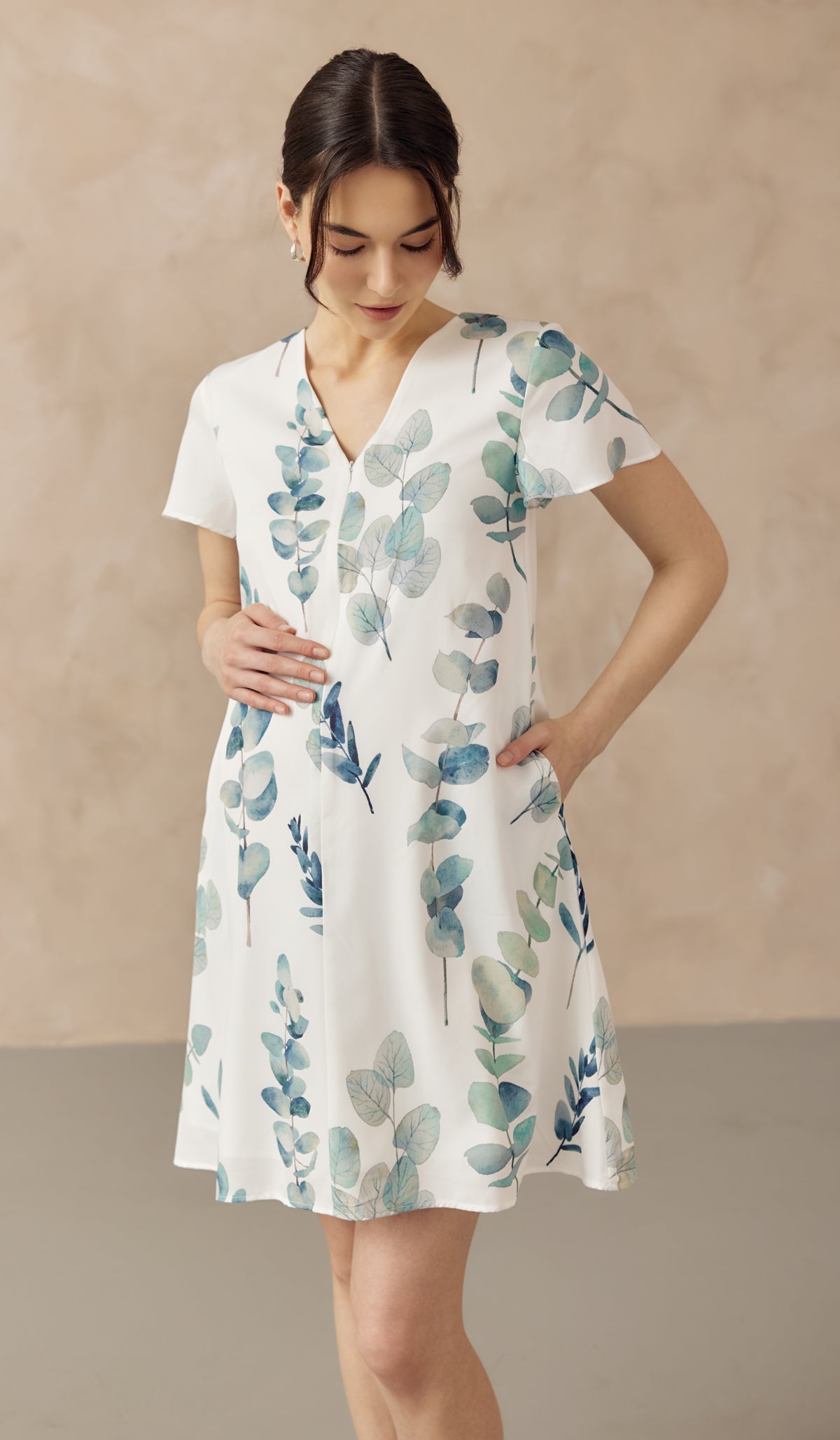 FOLIAGE FRONT ZIP NURSING DRESS