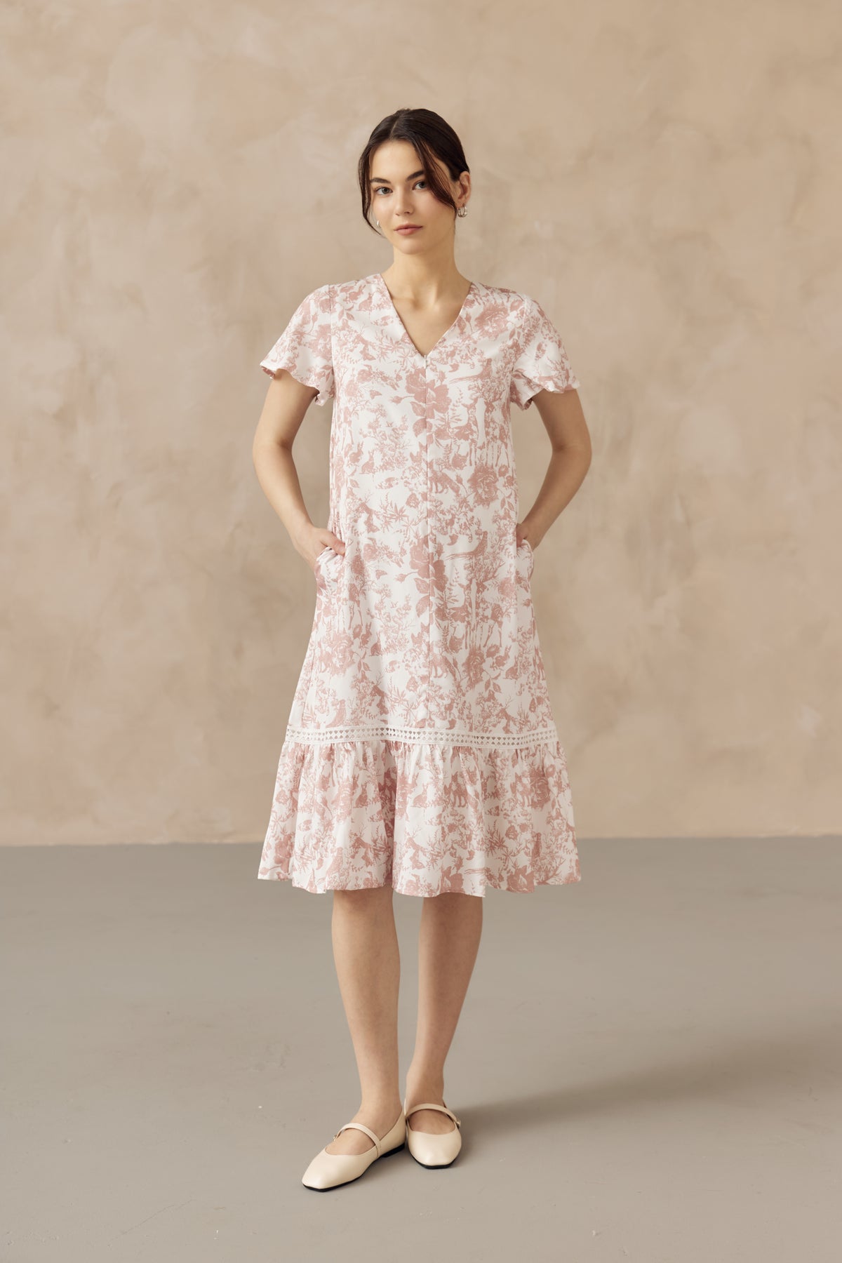 KIN CROCHET TRIM NURSING DRESS PINK