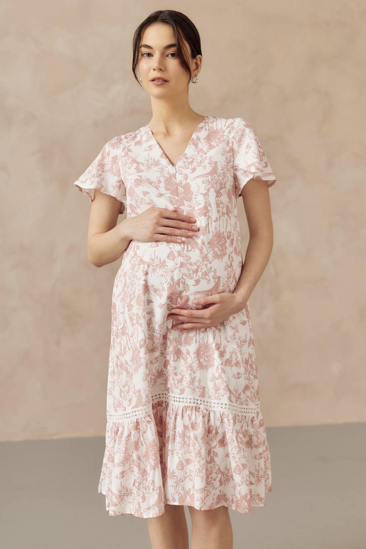 KIN CROCHET TRIM NURSING DRESS PINK
